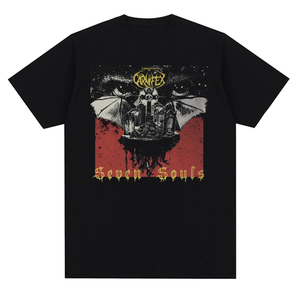 Men's O-Neck Shirt Vintage Carnifex Band Print Short Sleeve Oversized Casual Cotton Tshirts Trend Pattern Tees Everyday Clothes
