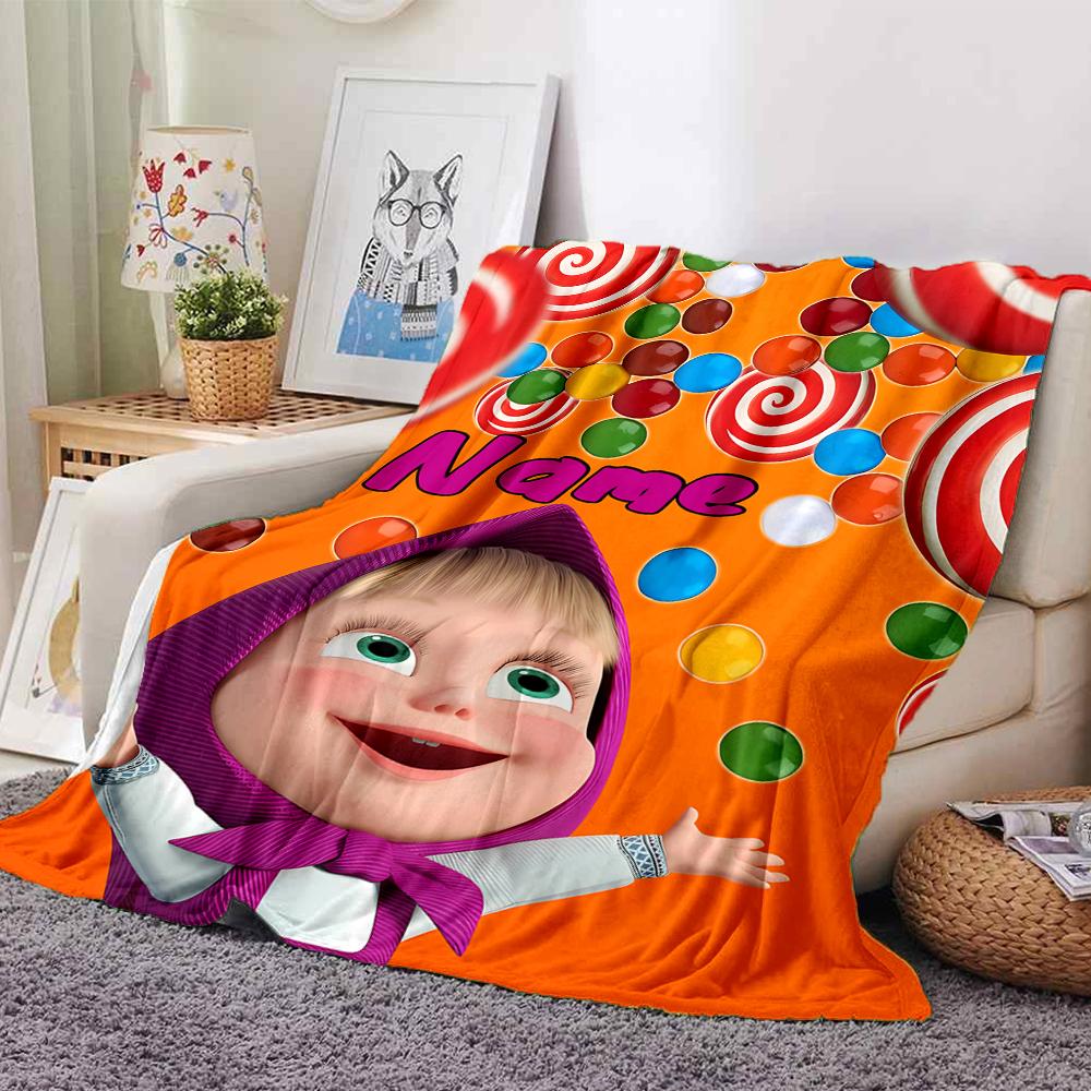 Customiz Name Personality Masha and the Bear Blanket Soft &Warm Sofa Office Bed Travel Lunch Break Blanket, Gift Suitable All Seasons