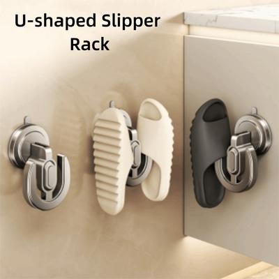 2pcs Suction Cup U-shaped Slipper Rack No Punching Wall Mounted Drainage Storage Rack Neat Space-Saving Bathroom Sandal Holder