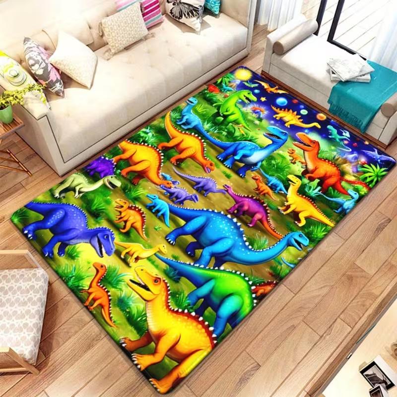 Dinosaur Rug Kids Room Cute Cartoon Animal Carpet Colorful Dinosaur Theme Baby Play Mat Indoor Outdoor Rug Soft Comfortable