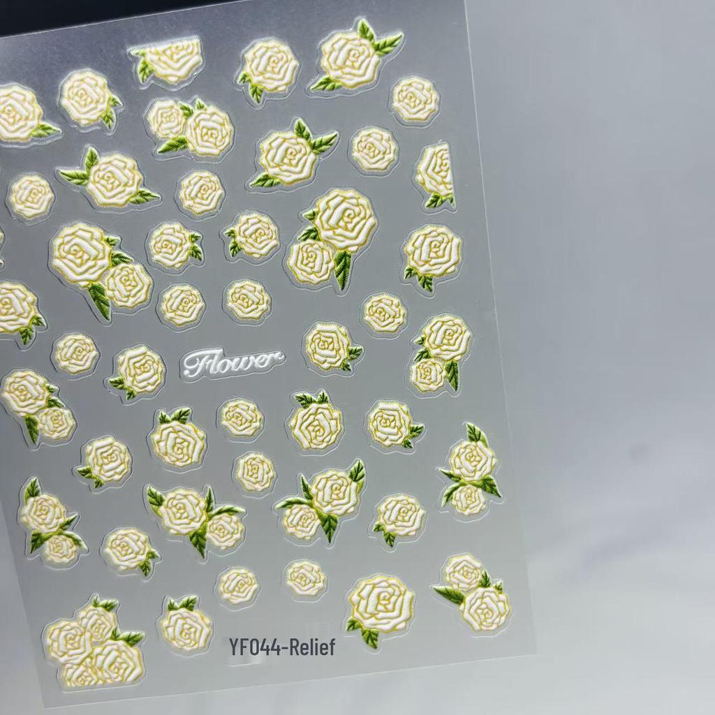 French Manicure Stickers with Irregular Lines and 3D Floral Designs