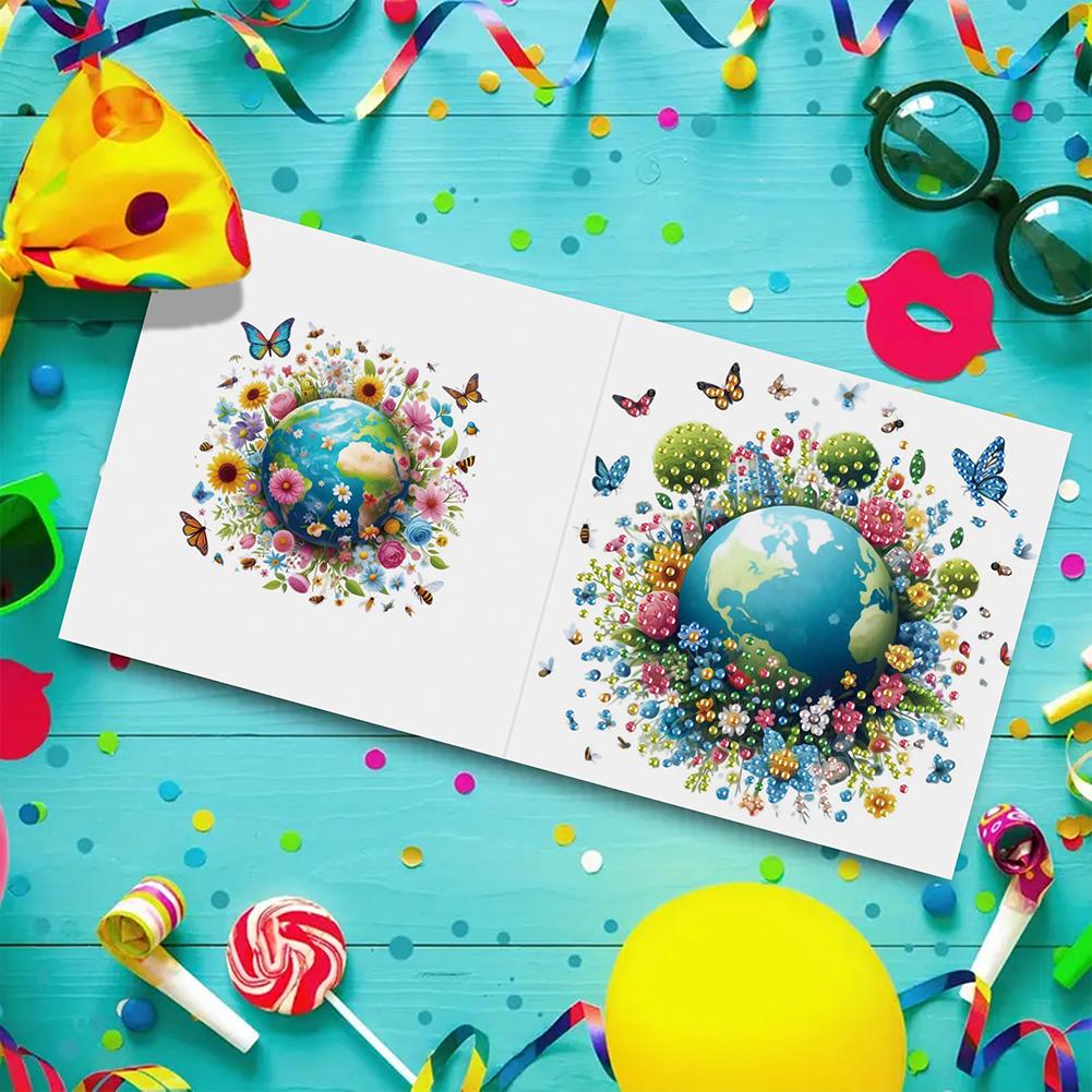 6pcs Diamond Painting Gift Card DIY 5D Rhinestone Embroidery Arts Cards Kits Diamond Painting Greeting Thank You Card for Adults