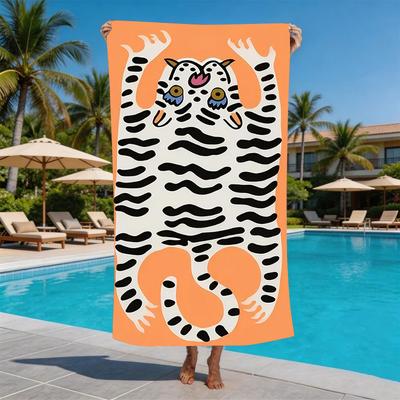 Vintage Volkskunst Tibetischer Tiger Mikrofaser Strandtuch Übergröße Extra Groß Ästhetisch Niedliches Tier Pooldecke für Männer Frauen