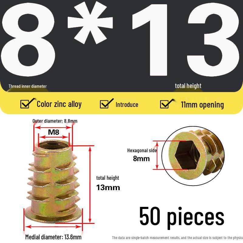 Zinc Alloy Hex Self-Tapping Nut with Washer for Furniture, Internal/External Thread, Medium Wood, Sizes M4-M8.