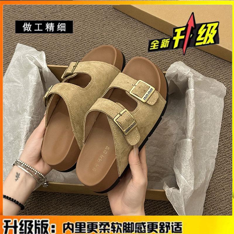 

Leather thick-soled slippers women s summer wear new casual soft-soled beach one-word cool slippers 40