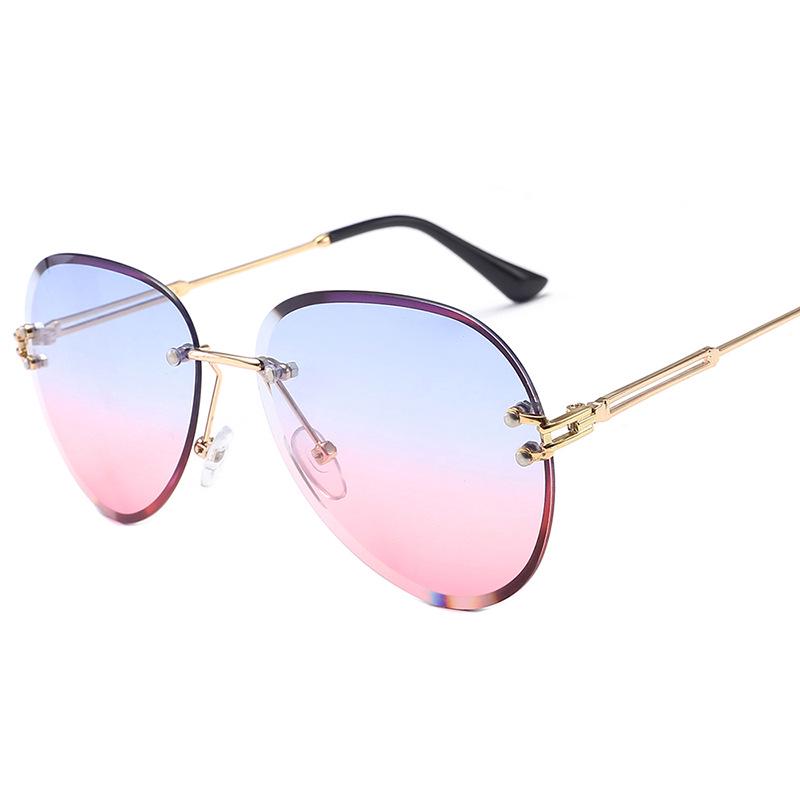 Fashion Blue Rimless Sunglasses Women  UV400 Luxury Aviation Ladies Sunglasses Glasses Shades Zonnebril Dames