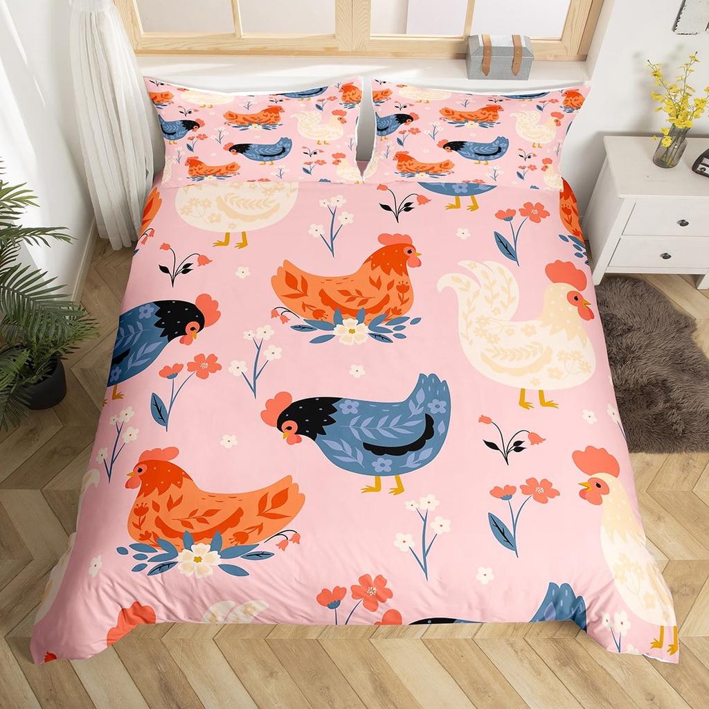Comforter Cartoon Chicken For Kids Boys Girlslovely Rooster Bedding Setrustic Country Flower Leaves Comforter Warm