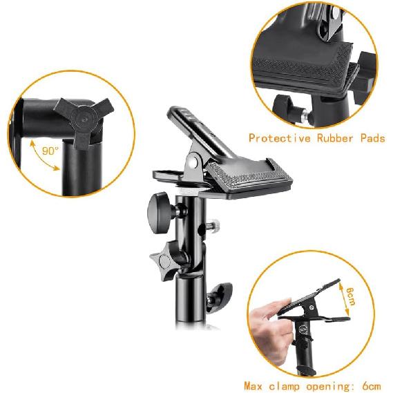 2 PCS Heavy Duty Metal Clamp Holder with 5/8  Light Stand Attachment Reflector Clamp with Umbrella Hole and Screw Mount for Photo Studio Reflectors