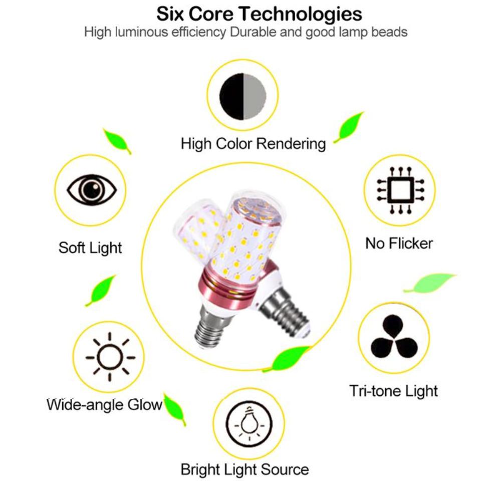 Led Corn Bulb Three-color Light E27 E14 Small Screw 12W 14W 16W 18W Corn Light Candle Bulb Household Chandelier