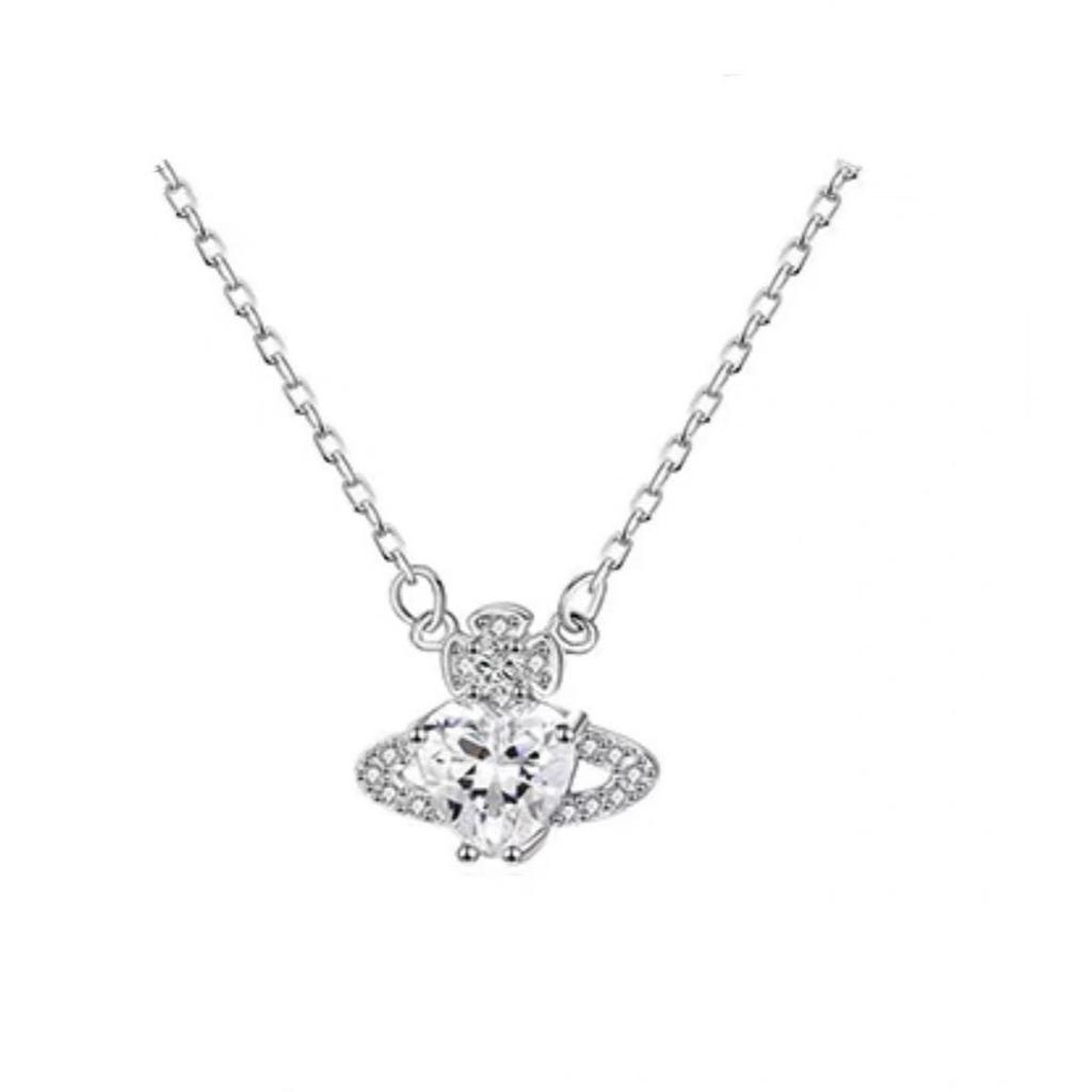 Collana Saturno in Argento Puro S925 Ciondolo Pianeta Scintillante Elegante Catena per Clavicola Stile Coreano