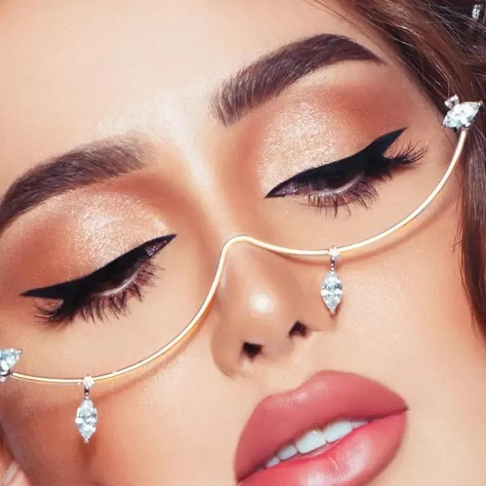 

Women Vintage Waterdrop Zircon Half Frame Glasses Frame Elegant Temperament Versatile Rhinestone Glasses Party Xmas Decoration