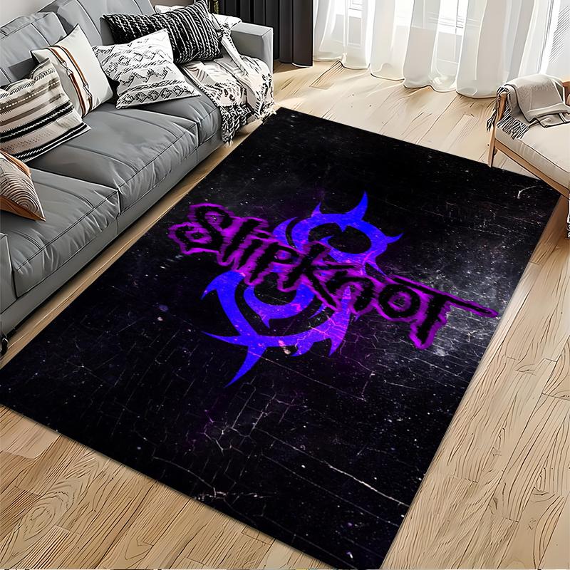 Area Rug, Slipknot Purple Blue Tribal Logo Distressed Grunge Dark Print, Man Cave Decor, Non-Slip Mat