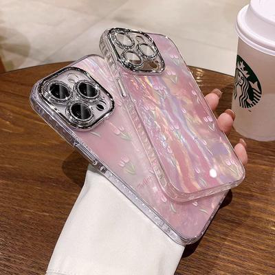Suitable for IPhone16 Tulip Phone Case with Gradient Shell Pattern, Full-cover Anti-drop Protective Case for Apple 15proMax 14