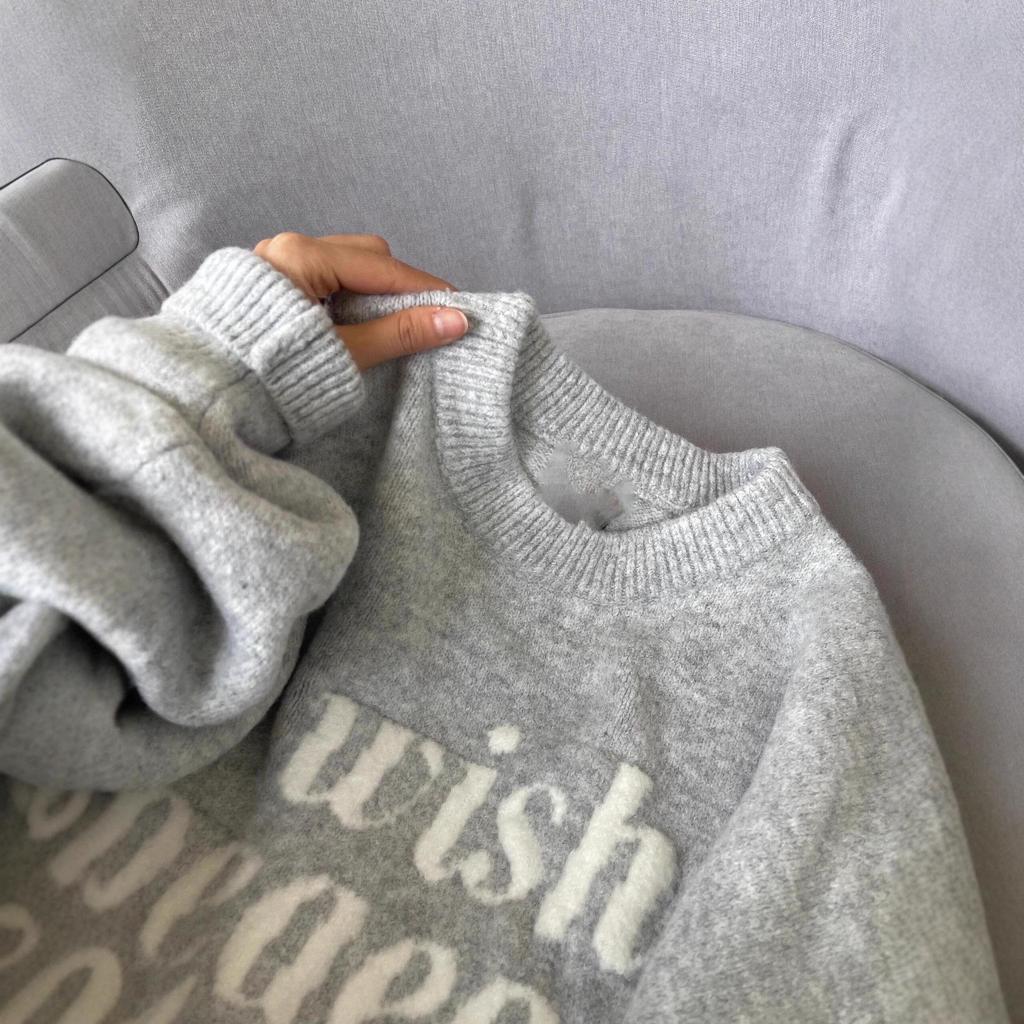 Women's Grey Retro Jacquard Sweater - Autumn/Winter Loose Fit, Soft Knit, Round Neck, Lazy Style.