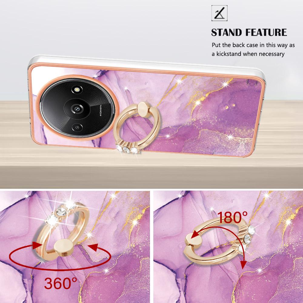 For Xiaomi Redmi A3/Poco C61 4G Case with Ring Kickstand Marble Pattern Electroplating TPU Back Cover