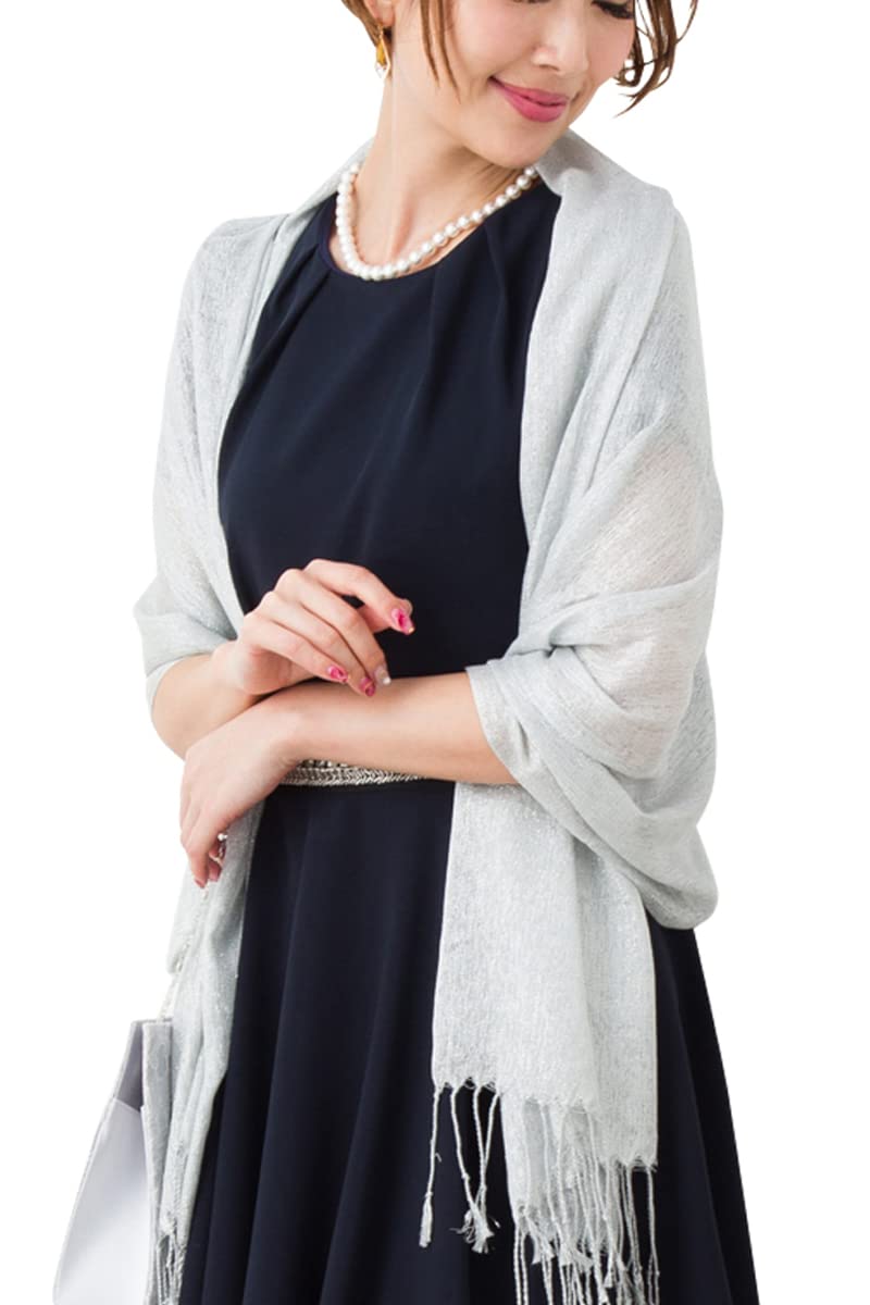 

glittery party [Vierge] Large, simple, scarf, shawl, cardigan, wedding, after-party, dress, formal, women s (gray)