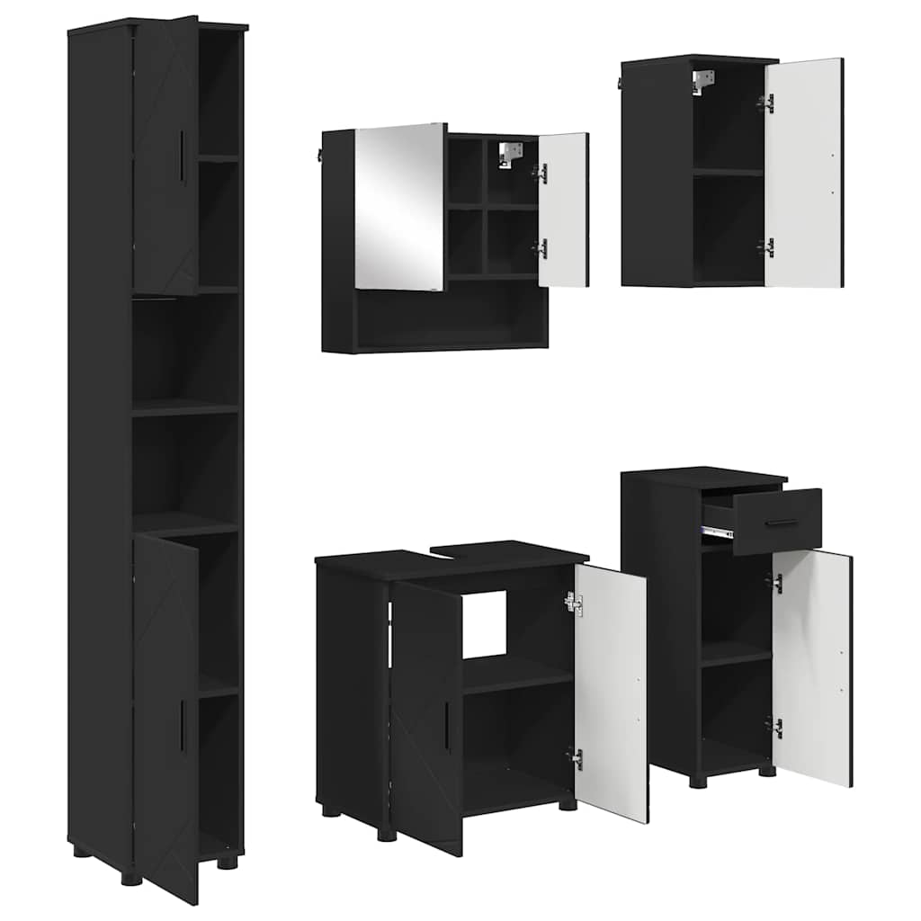 Bathroom Furniture Set 5 Pcs Black Engineered Wood & Metal