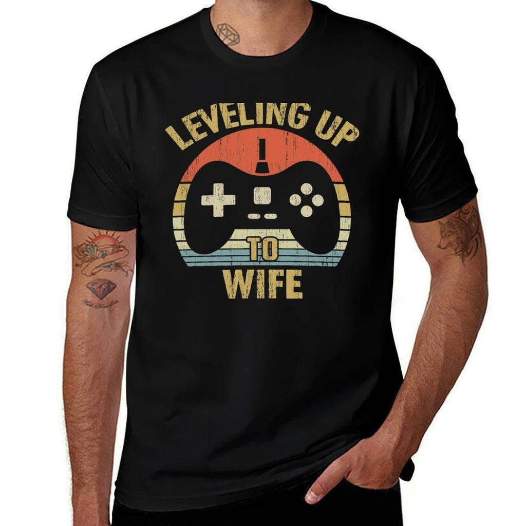 Leveling Up To Wife Gift For Wife Fiancee Video Gamer Tshirt Daily Wear Print Tshirt