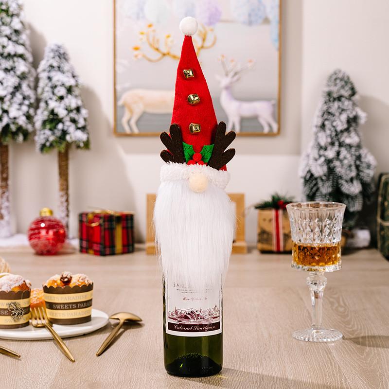 Santa Whimsical Hat And Antlers Wine Bottle Cover For Charming Festivities Christmas