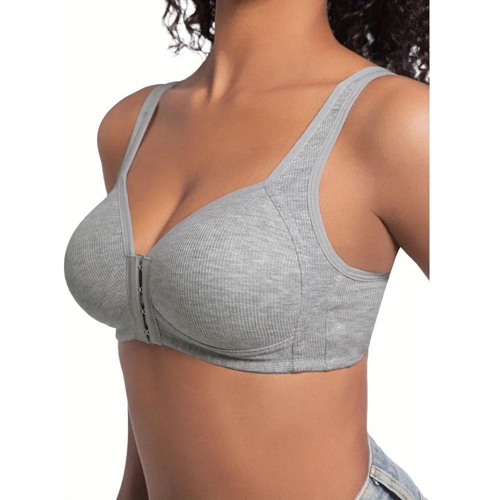 Women's Bra Wire-Free Front Closure Solid Color Full Coverage 3D Cups More Considerate for Middle-Aged And Elderly Individual Underwear