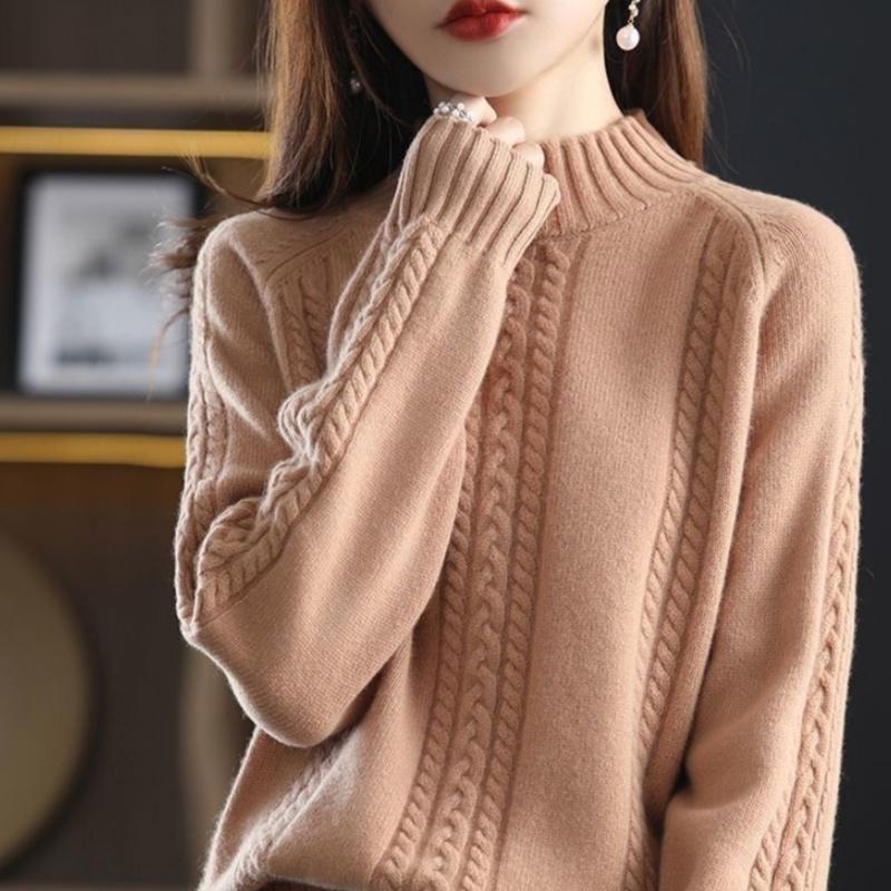 Suéter de Punto Trenzado para Mujer Otoño Invierno Suéter Grueso de Color Sólido Suéter Jersey Casual Holgado Adelgazante Suéter de Punto