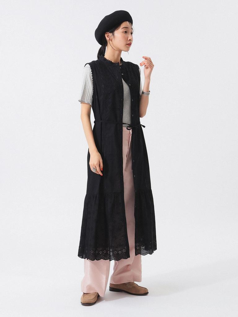 Beams Boy Women's Cutwork Sleeveless Dress, Black/Free