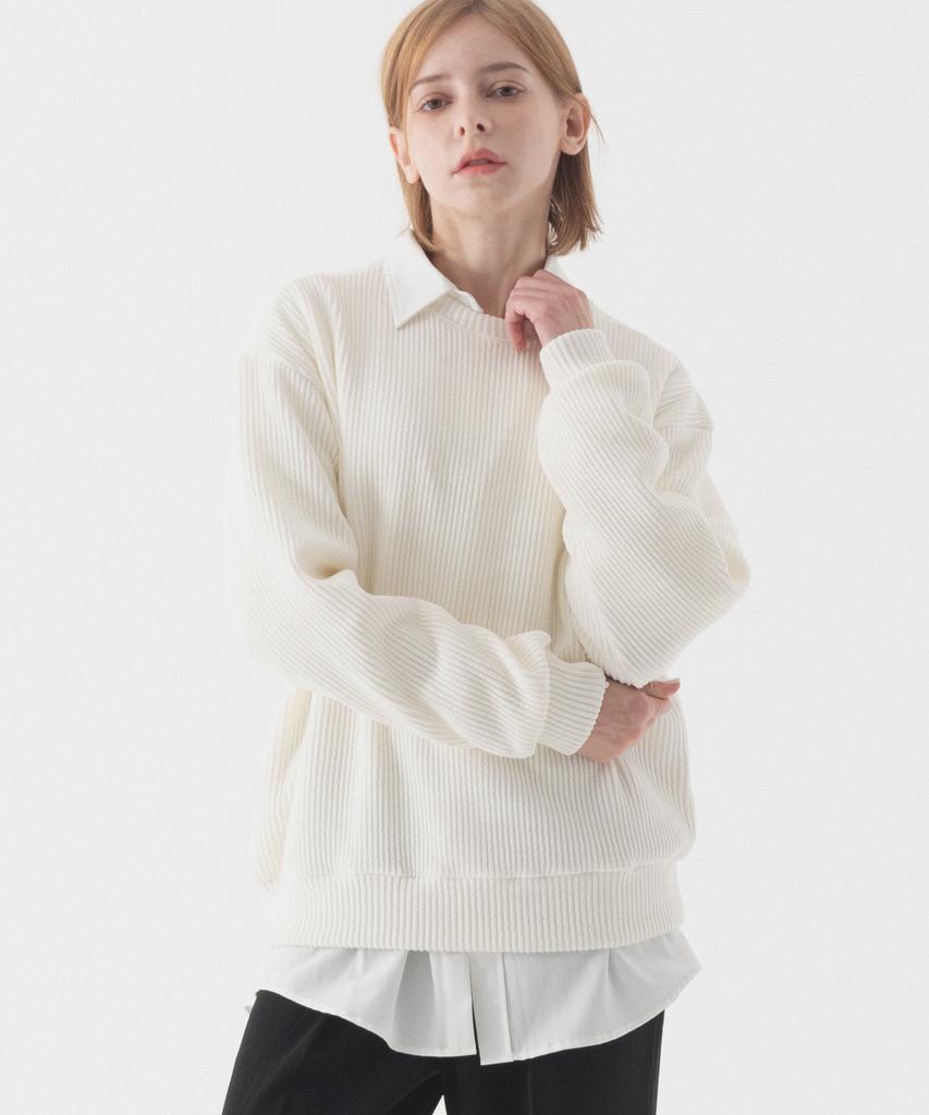 PIANER Comfortable Oversized Crew Neck Knit (Ivory)