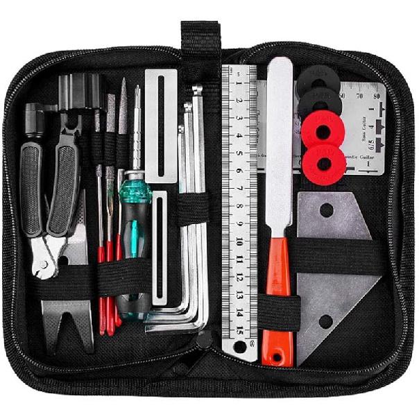 Bnineteenteam Guitar Repair Maintenance Tool Kit,Full Set Musicians Guitar Care Kit 3 in 1 String Winder Leveling Ruler Fret Sanding File with Bag Repair Maintenance Tool
