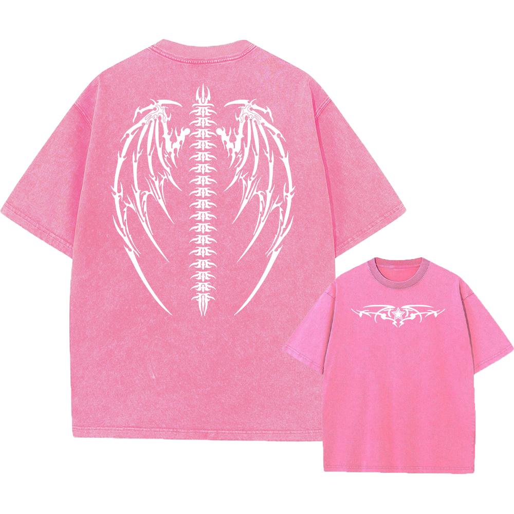 Oversized Wings Printed Tshirts Men Gym Vintage Heavyweight T Shirts Cotton Workout Acid Wash Baggy Tees Street Tops Unisex