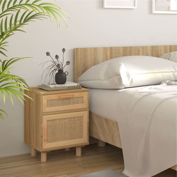 VidaXL Table de chevet Marron Bois de pin massif et rotin naturel 345610
