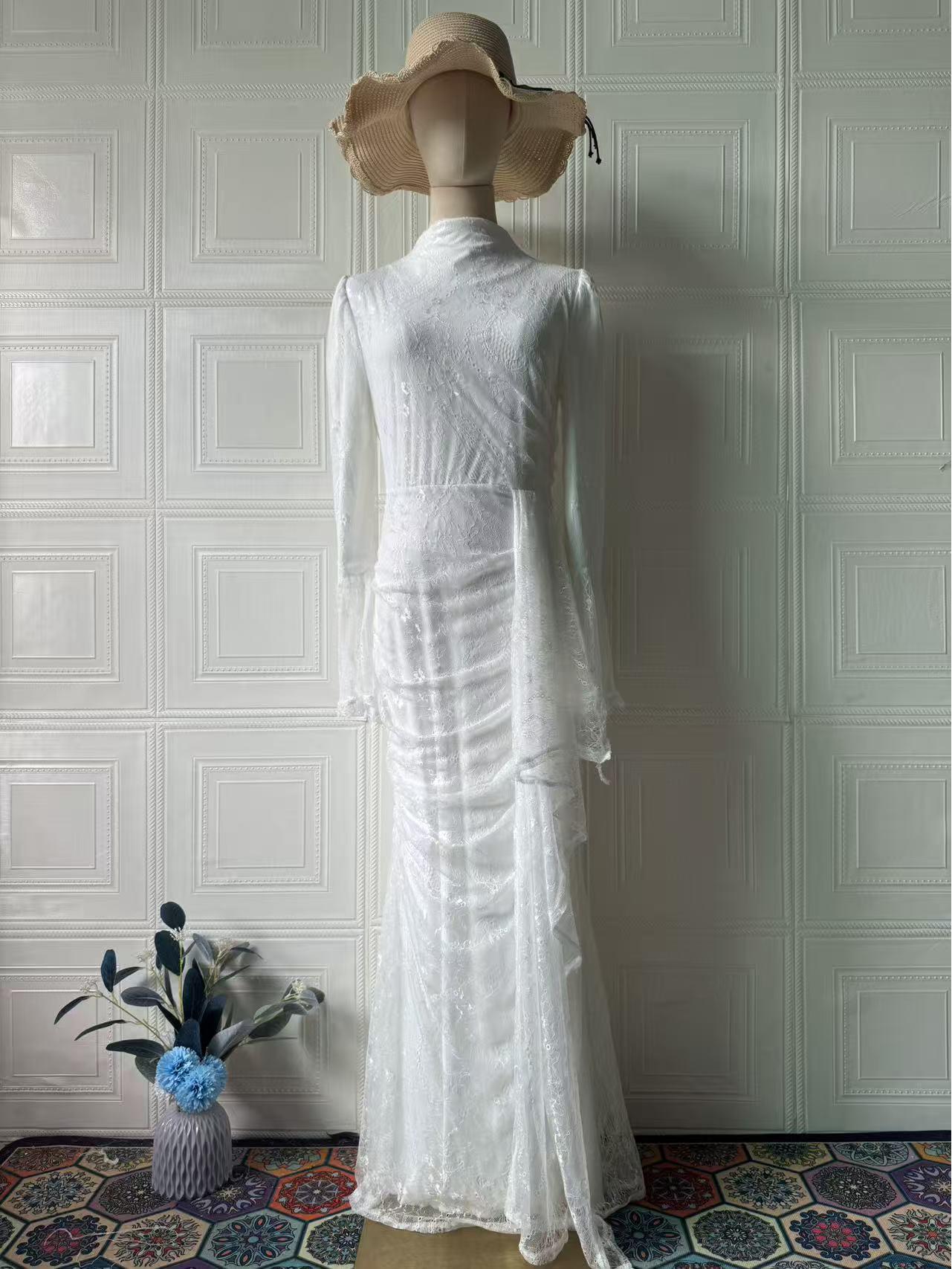 

Элегантное вечернее платье с длинным рукавом для женщин, весна 2025 XX-Large белый