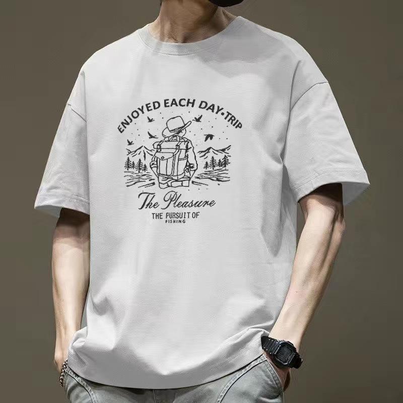 Short Sleeved Men's T-shirt Trendy Brand Heavyweight Pure Cotton 2025 Summer New Men's Clothing Korean Version Men's Loose Casual Top T