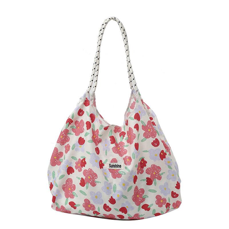 Floral Canvas Tote Bag Large Capacity Casual Shopper For Daily Use