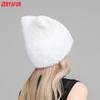 JERYAFUR Women Faux Fur Cat Ear Winter Hat, Cute Rhinestone Decor Fluffy Warm Fashion Ladies Cap for Cold Weather