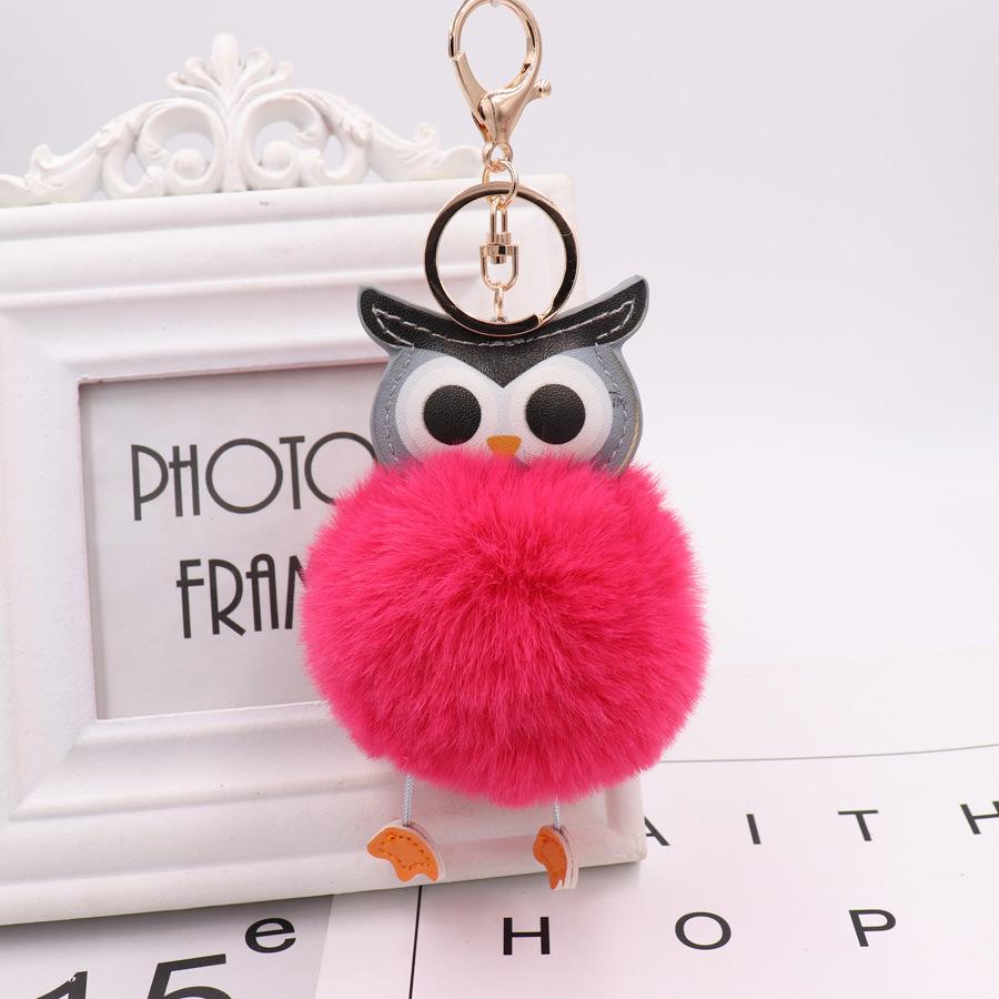 Porte-clés en peluche en forme de hibou mignon avec boule de fourrure en PU, pendentif pour sac, décoration de voiture, cadeau