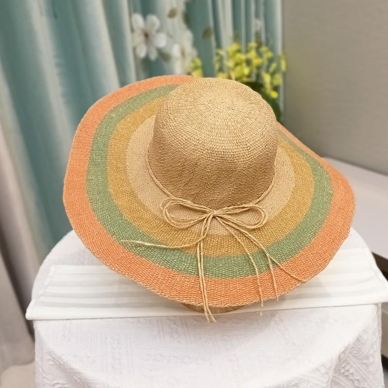 Ins Bohemia Holiday Summer Uv Protection Striped Grass Sun Protection Wide Brim Lady Sun Hat Women Leisure Cap