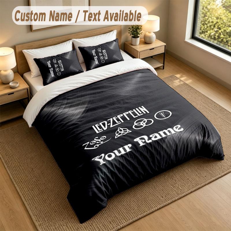 Bedding Set 1 Duvet Cover 2 Pillowcases Led Zeppelin Print Soft Bed Linen Bedroom Decor