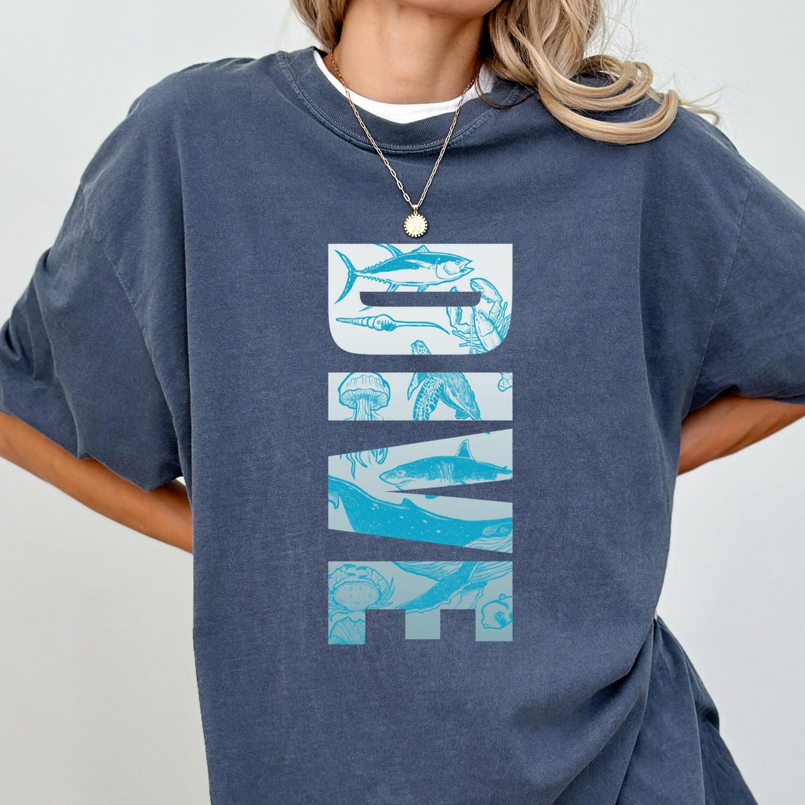 Dive Comfort Colors T-Shirt, Ocean Sea Creatures Top XL