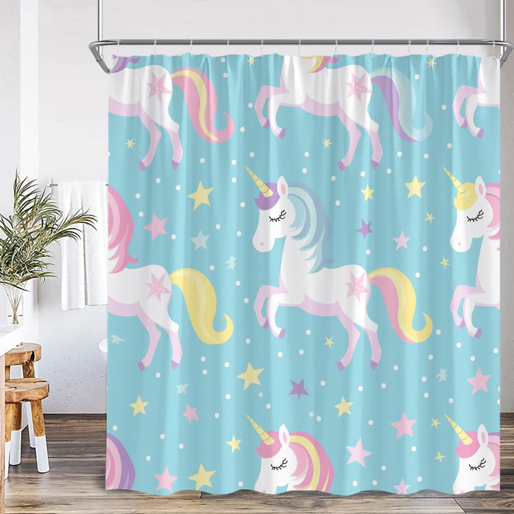 

Cartoon Kids Bath Curtains Birds Rainbow Unicorns Cute Cats Fish Funny Animals Bathroom Decortaion Shower Curtain With Hooks 90x180cm-35x70in