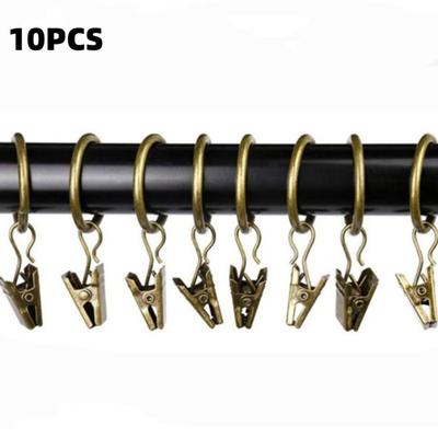 10pcs Decoration with Clips Curtain Rings Clips Curtain Rods Metal Curtain Hanging Ring Rustproof Curtain Rings Buckles Home
