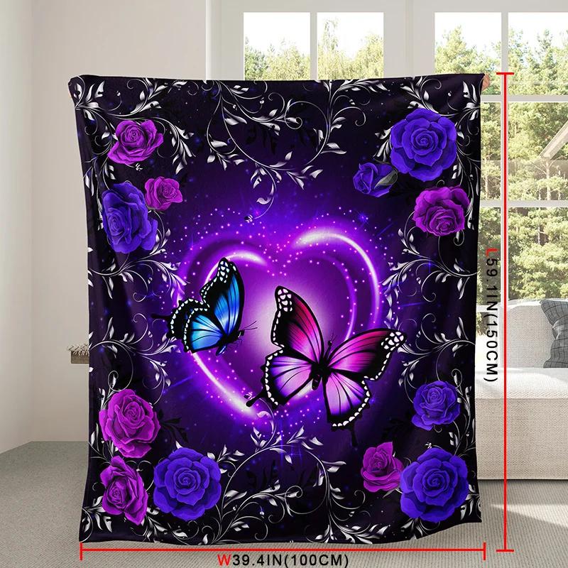 Dream Butterfly floral print flannel blanket Soft warm blanket nap blanket Sofa sofa office bed Camping trip Suitable for family