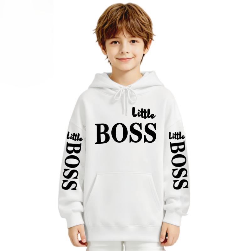 Trendy Kids' Letter Print Hoodie - 'Little Boss' Spring/Autumn Casual Sweatshirt for Boys & Girls