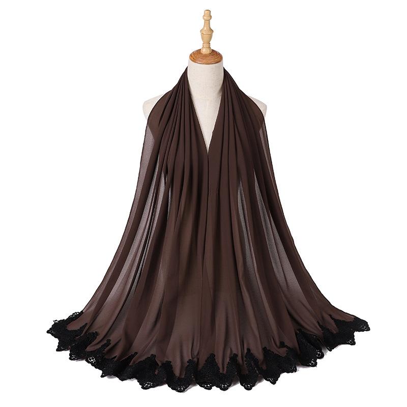 New Pearl Chiffon Malaysia Fashion Black Lace Scarves Muslim Shawl Plain Soft Turban Head Wraps Headband