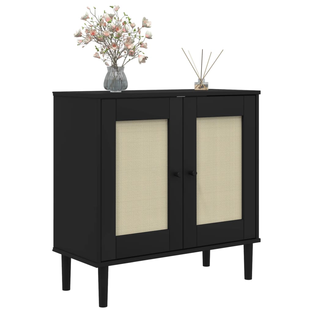 Sideboard SENJA Rattan Look Black 80x35x80 cm Pine Wood
