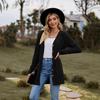 Women's Solid Color Buttoned Cardigan - Striped, Sanded, Long-Sleeve (2024 Autumn/Winter)