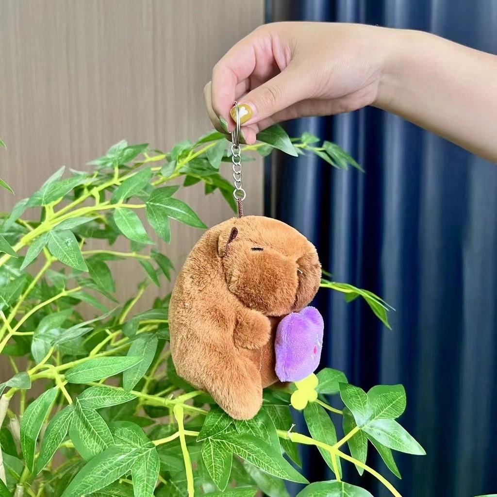 Capybara 11cm Fashionable Plush Keychain With Adorable Strawberry Hat Great Personalization For