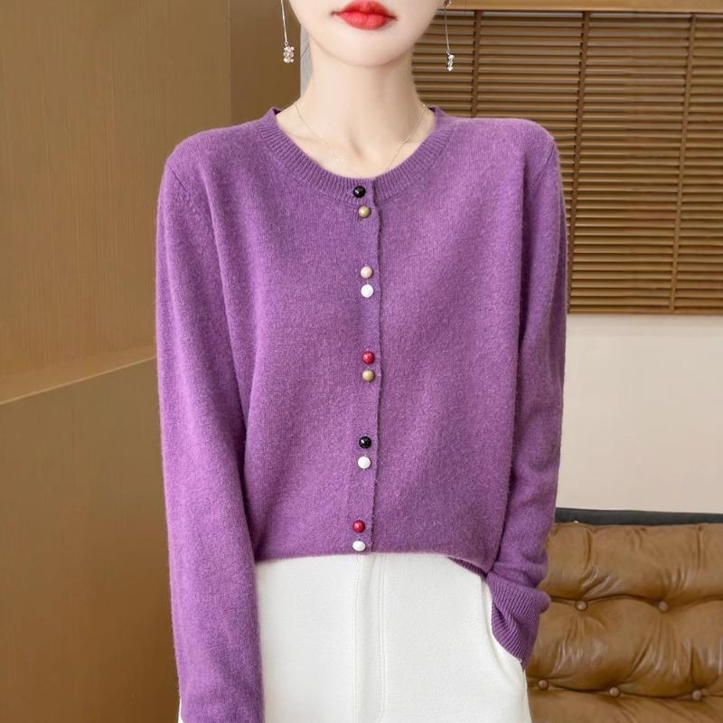 Spring and Autumn New Andy Velvet Cardigan Color Button Knitted Cardigan Women's Crew Neck Loose Sweater Jacket Soft Waxy Versatile Top