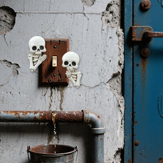 1 Pár Halloweenská Kostra Dekorace Samolepicí Strašidelná Pryskyřičná Kostra Samolepka na Vypínač Sváteční Párty Domov Kancelář Zeď Gotická Ozdoba Hlava Lebky