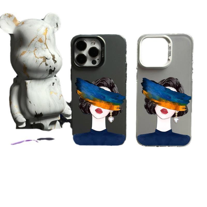 Applicable To Apple 11/11 Huawei OPPO Xiaomi Vivo New Creative Blindfolded Girl Anti-drop Colored Silver Mobile Phone Case