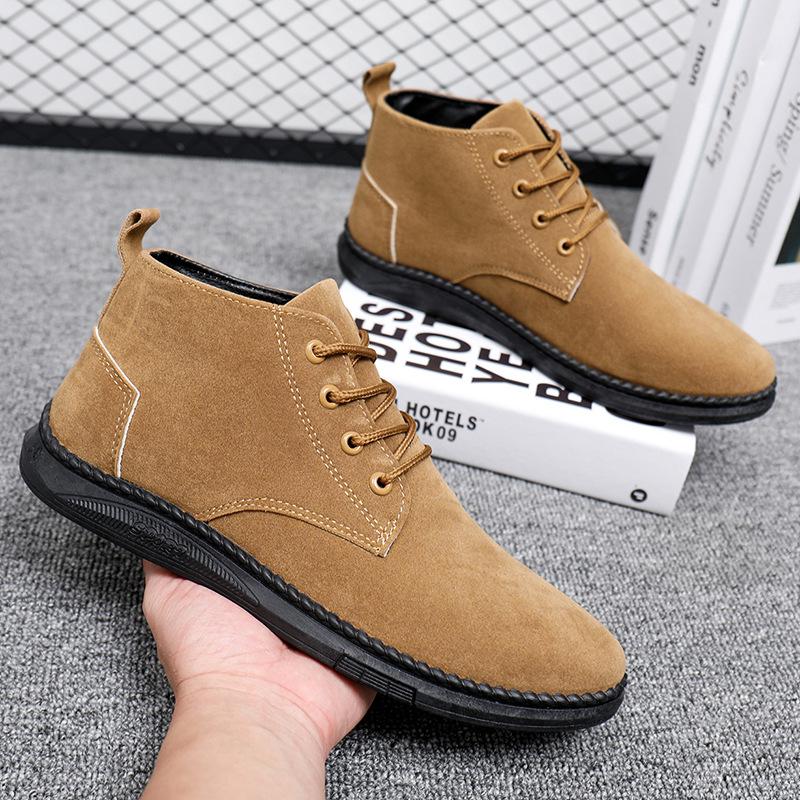 Hohe lässige graue Wildlederschuhe Herren Schnürschuhe Schwarze flache Sohle Kurze Stiefel Herren Chelsea Boots Hochwertige Marken Denim-Stiefel
